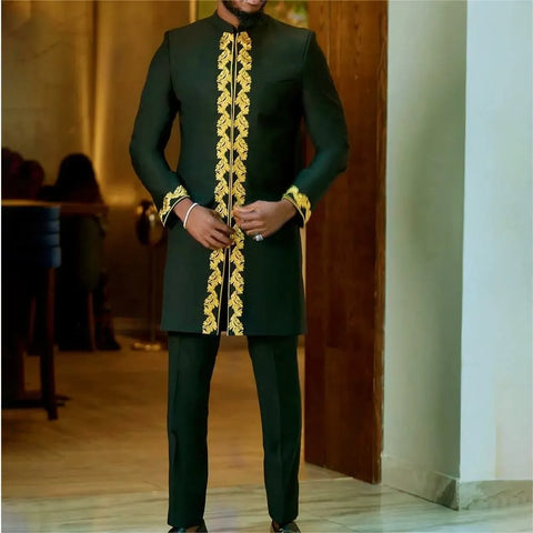 Image of Men's Wedding Suit Two-Piece Trousers T-Shirt Suit Men's Elegant Suit Patchwork Crew Neck Classic Men's Social Suit Dress-FrenzyAfricanFashion.com