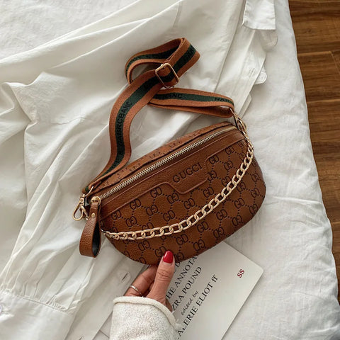 Image of Retro Casual Shoulder Crossbody Women's Bag Large Capacity Korean Fashion Waist Bag Comfortable Wide Shoulder Strap Letter Print-FrenzyAfricanFashion.com