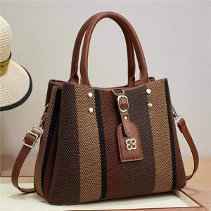 Business Women's New Handheld Crossbody Shoulder Tote Bag Striped Fashion Large Capacity Contrast Color Portable Satchel Handbag-FrenzyAfricanFashion.com