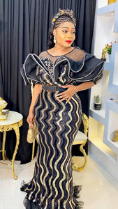 African Wedding Party Dresses for Women Spring Autumn African Women Sequined Short Sleeve Long Dress Dashiki African Dresses-FrenzyAfricanFashion.com