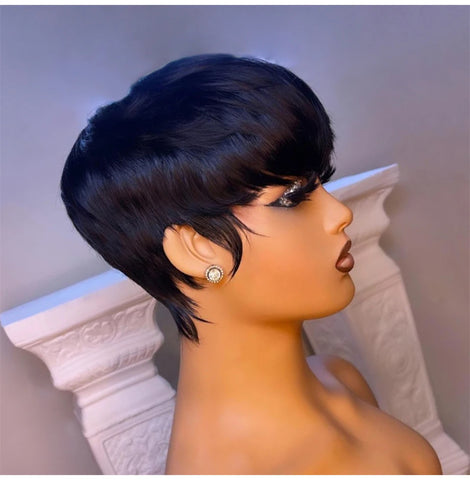 Image of Short Straight Bob Wig Pixie Cut Hair For Black Women With Bangs Brazilian Virgin-FrenzyAfricanFashion.com