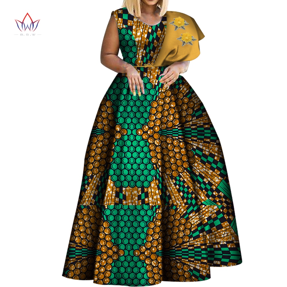 Dashiki African Print Dresses One-shoulder Party Dress Plus Size African Dresses-FrenzyAfricanFashion.com