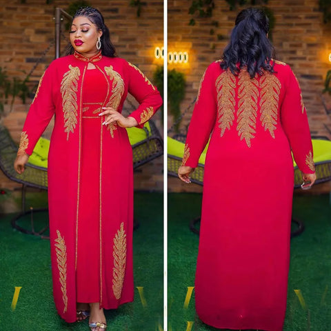 Image of Plus Size African Party Dresses for Women Chiffon Boubou Ankara Dashiki 2 PCS Set Outfit Dubai Kaftan Abaya Robe Marocaine Femme-FrenzyAfricanFashion.com