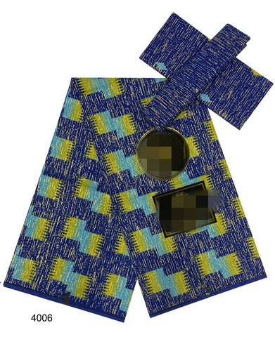 Image of Navy Kente Wax Print Ankara African Fabric Dress Craft DIY Cotton 4+2 yards-FrenzyAfricanFashion.com