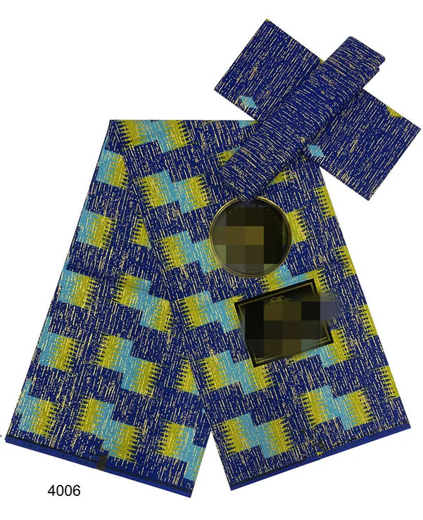 Navy Kente Wax Print Ankara African Fabric Dress Craft DIY Cotton 4+2 yards-FrenzyAfricanFashion.com