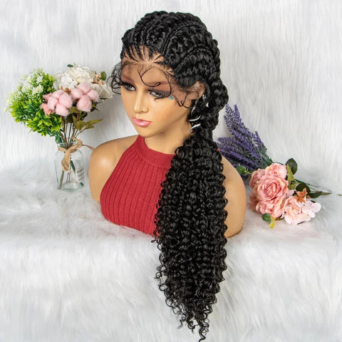 Image of Synthetic Lace Front Cornrow Braids Wigs 28 Inch Double Dutch Braids Handmade Twist Braided Wigs with Baby Hair-FrenzyAfricanFashion.com