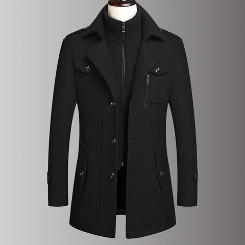 Image of Man Classic Fashion Trench Coat Jackets MaleLong Trench Slim Fit Overcoat Blends Fashion Wool Warm Outerwear Windbreaker-FrenzyAfricanFashion.com