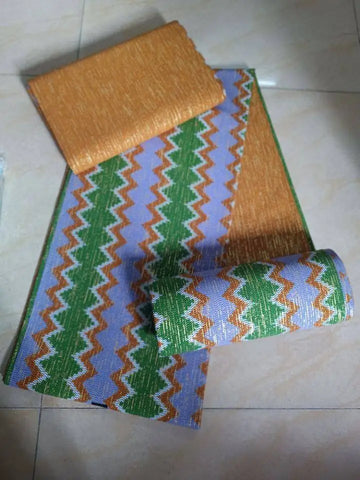 Image of Blue Kente Wax Print Fabric Cotton Ankara African Fabric gold 6 Yards-FrenzyAfricanFashion.com