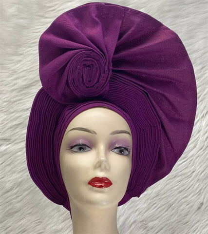 Image of sego gele headtie turbans for women hats for women auto gele headtie already made 2022 aso oke fashion bonnets head wraps-FrenzyAfricanFashion.com