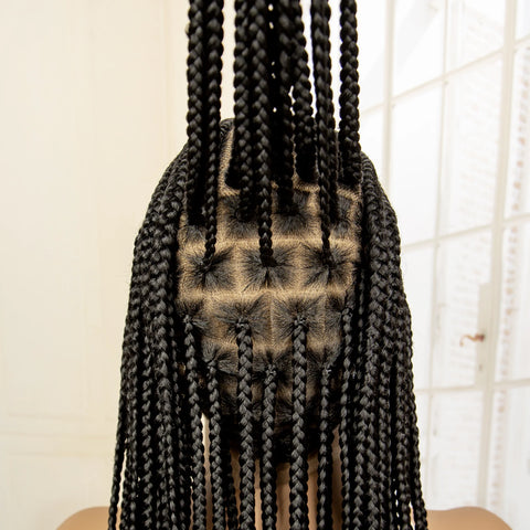 Image of Full Lace Cornrow Braided Wigs Black Women Handmade Synthetic Long Box Braided Wig with Baby Hair Lace Front Braids Wigs-FrenzyAfricanFashion.com