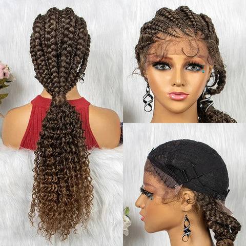 Image of Synthetic Lace Front Cornrow Braids Wigs 28 Inch Double Dutch Braids Handmade Twist Braided Wigs with Baby Hair-FrenzyAfricanFashion.com