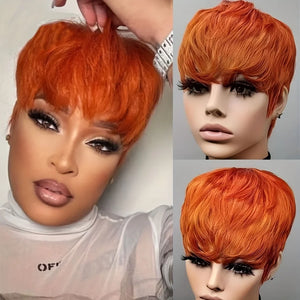 Ginger Color Short Peruvian Hair Wig with Bangs Orange Color full machine made Wig Short Human Hair Wigs-FrenzyAfricanFashion.com