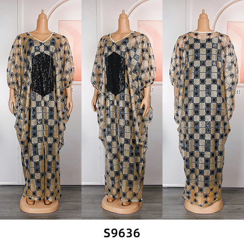 Image of Elegant African Dresses for Women Muslim Fashion Boubou Abayas Robe Dashiki Ankara Sequin Outfits Evening Gown Kaftan Maxi Dress-FrenzyAfricanFashion.com