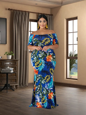 Plus Size Short Sleeved Floral Women Robe Soirée Femme-FrenzyAfricanFashion.com