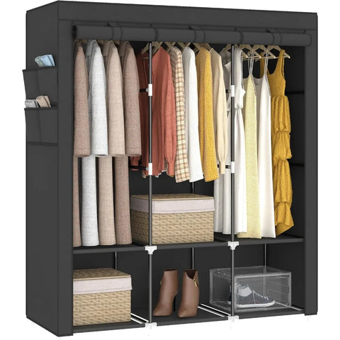 Image of 67 in Portable Closet Wardrobe for Hanging Clothes, Wardrobe Closet , 4 Hanging Rods and Side Pockets, 8 Storage Shelves-FrenzyAfricanFashion.com