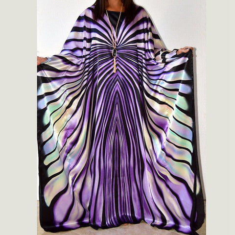 Image of Luxury Dubai Kaftan Abaya Muslim Maxi Dress zebra Stripe print-FrenzyAfricanFashion.com