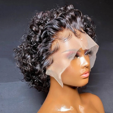 Image of Pixie Cut Wig 99J Color Lace Wig Spring curl Short Bob Human Hair Wig For Women Natural Black Color Blonde Jarin Hair Cheap Wig-FrenzyAfricanFashion.com