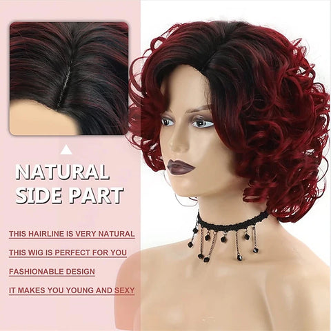 Image of HAIRJOY Synthetic Hair Short Burgundy Curly Wigs for Women Ombre Wine Red Short Wig-FrenzyAfricanFashion.com