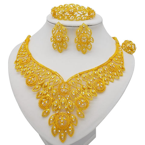 Image of Dubai Jewelry Sets Gold Color Necklace &amp; Earring Set For Women African France Wedding Party Jewelery Ethiopia Bridal Gifts-FrenzyAfricanFashion.com