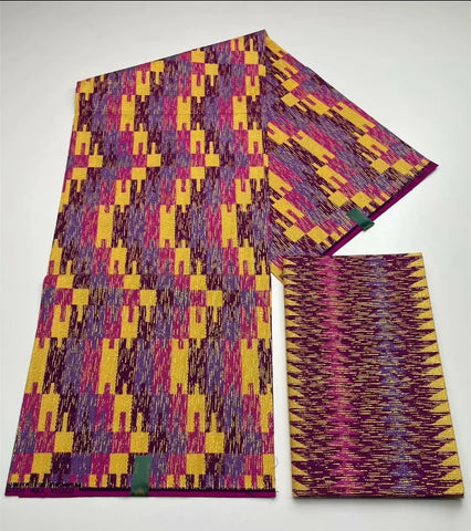 Image of Kente Cotton African Print Wax Fabric 4+2yards Nigeria Ghana Style Sewing Dress Craft DIy-FrenzyAfricanFashion.com