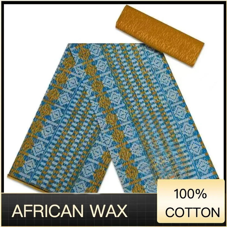 Ankara African Fabric kente gold Real Wax Dress Craft DIY Cotton 4+2yards-FrenzyAfricanFashion.com