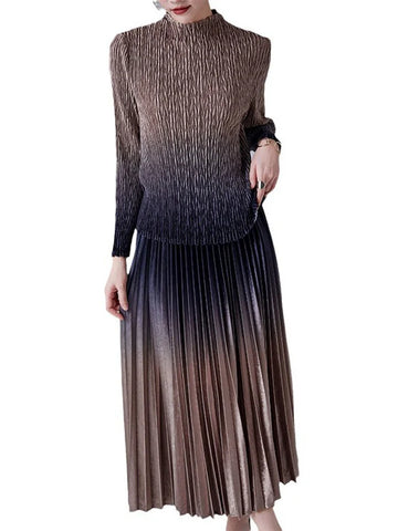 Image of Gradient Dress Sets Women's Round Neck Long Sleeves-FrenzyAfricanFashion.com