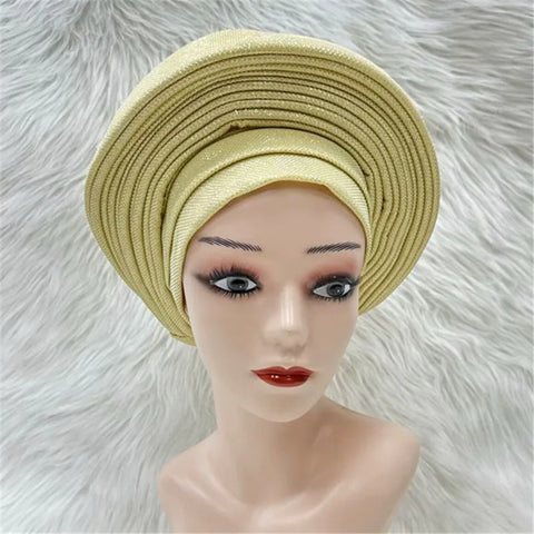 Image of Nigerian gel headgear, with stone bead, already made auto, turban, afro aso ebi gel aso oke, wide brim headgear 7L031502-FrenzyAfricanFashion.com