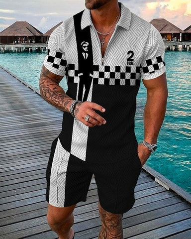 Image of Summer Mens Polo Shirts with Short Sleeve 3D Trend Luxury Golf T Shirt Black Faashion Blouse Short Pants Tracksuit 2 Pieces Sets-FrenzyAfricanFashion.com