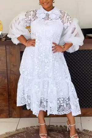 Africa Clothing Lace African Party Wedding Dresses for Women 2024 Summer Elegant African Long Sleeve Evening Midi Dress Gowns-FrenzyAfricanFashion.com