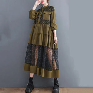 long sleeve oversized mesh vintage dresses for women casual loose spring autumn dress elegant clothing 2023-FrenzyAfricanFashion.com