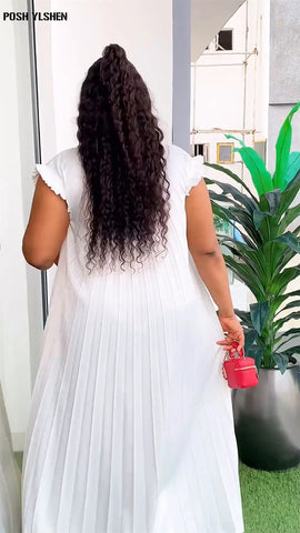 Image of Pleated Abaya African Dresses for Women 2024 Summer Plus Size Traditional Nigeria Caftan Dress Abaya Musulman Robe Femme Clothes-FrenzyAfricanFashion.com