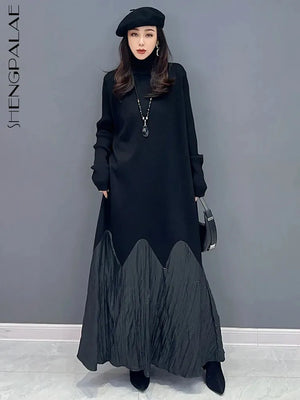 Turtleneck Dress For Women A-line Full Sleeve Robe-FrenzyAfricanFashion.com