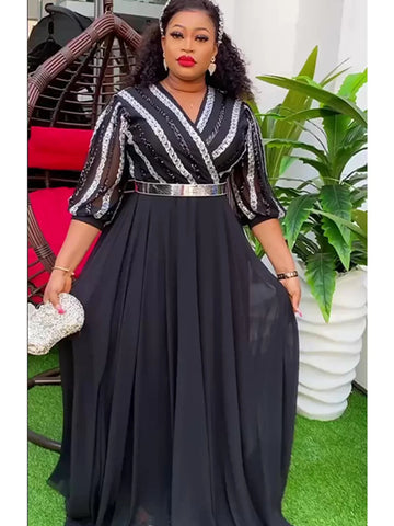 Image of African Dresses for Women Plus Size Lady Africa Clothes Dashiki Ankara Outfits Gown Kaftan Muslim Wedding Party Long Maxi Dress-FrenzyAfricanFashion.com