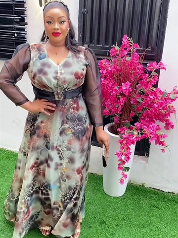 Image of Plus Size African Party Dresses for Women 2024 New Fashion Dashiki Ankara Print Wedding Gowns Elegant Turkey Muslim Maxi Dress-FrenzyAfricanFashion.com