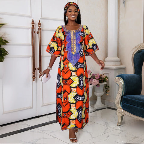 Image of H&D New African Dresses For Women Embroidery Bazin Floral Boho Dresses Ankara Rich Long Robes Nigeria Party Wedding Ramadan 2024-FrenzyAfricanFashion.com