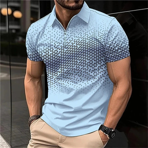 Image of Summer Men Short Sleeve Polo Shirt Fashion 3D T-Shir Lapel Golf Shirt Casual-FrenzyAfricanFashion.com