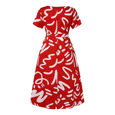 Image of Plus Size 5XL VONDA Summer Women Dress 2024 Fashion Belted Maxi Long Party Dress Vintage Printed Sundress Casual Vestidos Robe-FrenzyAfricanFashion.com