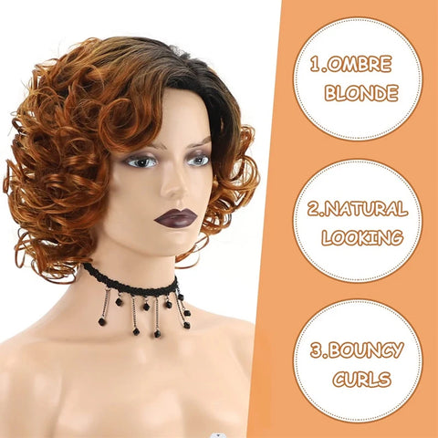 Image of HAIRJOY Synthetic Hair Short Burgundy Curly Wigs for Women Ombre Wine Red Short Wig-FrenzyAfricanFashion.com