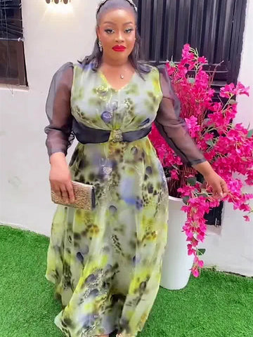 Image of Plus Size African Party Dresses for Women 2024 New Fashion Dashiki Ankara Print Wedding Gowns Elegant Turkey Muslim Maxi Dress-FrenzyAfricanFashion.com