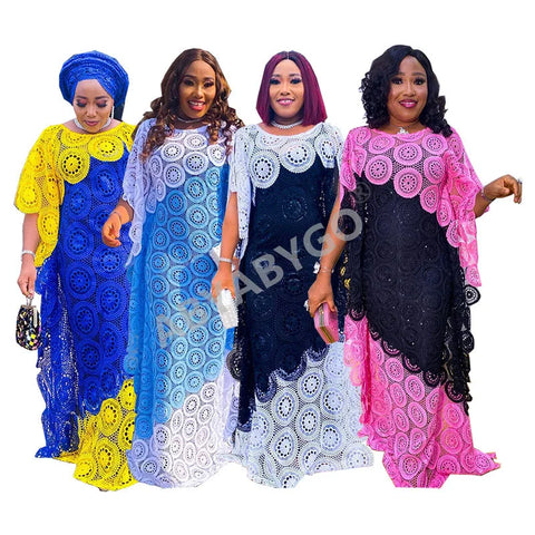 Image of Party DressesWomen Sleeveless Free Size Lace Embroidery Long Maxi Dress African Clothes-FrenzyAfricanFashion.com