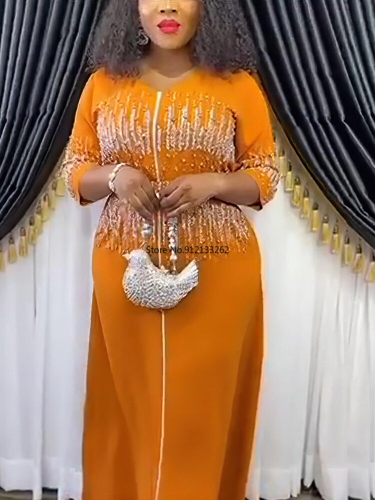 Wedding Dresses Women Plus Size Beaded Evening Party Long Maxi Dress Moroccan Muslim-FrenzyAfricanFashion.com