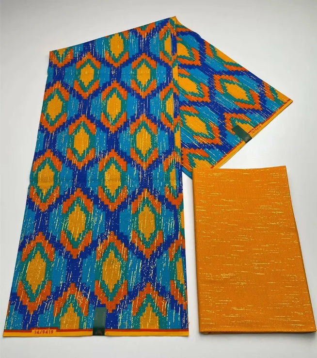 Kente Cotton African Print Wax Fabric 4+2yards Nigeria Ghana Style Sewing Dress Craft DIy-FrenzyAfricanFashion.com