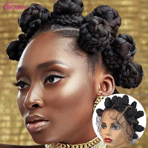 Cornrow Bantu Knots Braided Wigs Full Lace Women African Twist Buns Knotless Braids-FrenzyAfricanFashion.com