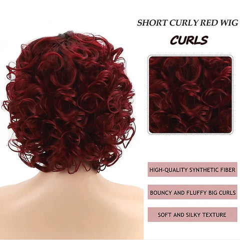 Image of HAIRJOY Synthetic Hair Short Burgundy Curly Wigs for Women Ombre Wine Red Short Wig-FrenzyAfricanFashion.com