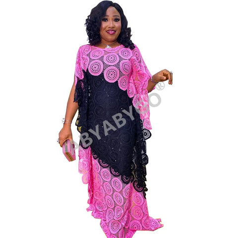 Image of Party DressesWomen Sleeveless Free Size Lace Embroidery Long Maxi Dress African Clothes-FrenzyAfricanFashion.com