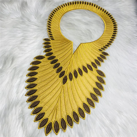 Image of African Embroidery Lace Fabric Collar Neckline Applique-FrenzyAfricanFashion.com