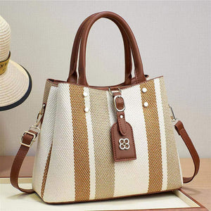 Business Women's New Handheld Crossbody Shoulder Tote Bag Striped Fashion Large Capacity Contrast Color Portable Satchel Handbag-FrenzyAfricanFashion.com