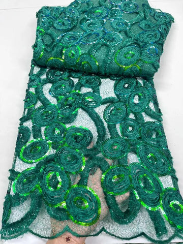 Image of Lace Fabric Embroidery Party Dress Sequins 5yard-FrenzyAfricanFashion.com