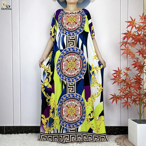 Image of Women Short Sleeve Cotton Loose Femme Robe Dresses With Big Scarf-FrenzyAfricanFashion.com