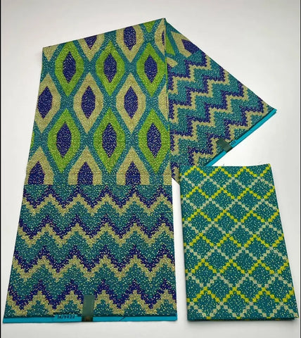 Image of Kente Cotton African Print Wax Fabric 4+2yards Nigeria Ghana Style Sewing Dress Craft DIy-FrenzyAfricanFashion.com